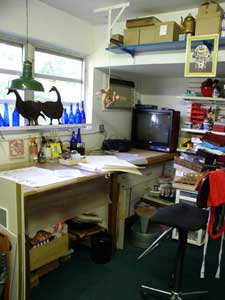 A view of Eileen Brautman's workspace in her garage.